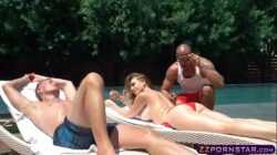 Newlywed blonde chick gets double penetrated outdoor